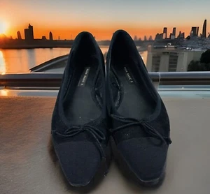 🔥 Zara Basics Slip On Bow Tie Flats Shoes • Black • Women’s Sz 39 EU 8 US - Picture 1 of 8