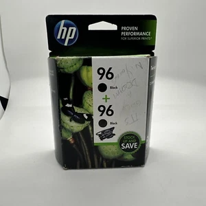GENUINE HP #96 2 PK Black Ink Cartridges DeskJet 5740 6520 9800 7210 7410 NEW - Picture 1 of 6