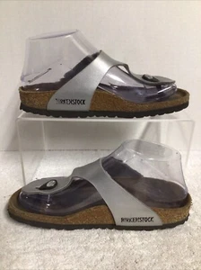 Birkenstock Gizeh Birko-flor Metallic Silver Sandals Women 36 EU - Picture 1 of 10