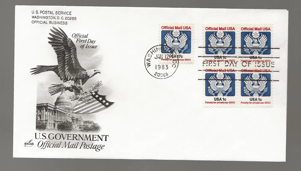 US Scott #O127 & O130, First Day Cover 1/12/83 Washington Block/Single Official - Image 1 of 1