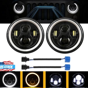 Pair 7" Inch Round LED Headlights With Angle Eyes For Jeep Wrangler JK LJ TJ CJ - Picture 1 of 12