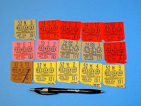 (15) VINTAGE 1945-1965 HERSHEY PA SPORTS ARENA HERSHEY BEARS HOCKEY TICKET STUBS Cover