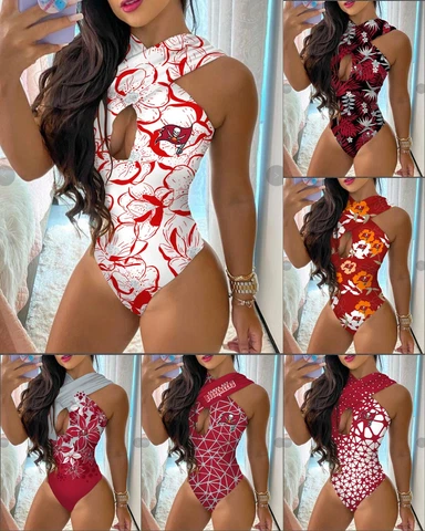 Tampa Bay Buccaneers Criss Cross Swimsuit One Piece Cutout Bikini Bathing Wear Cover