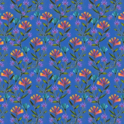 Tela Laurel Burch Earth Song Viney Floral Y4023-31M Azul Real Metálico Foto 1 de 2