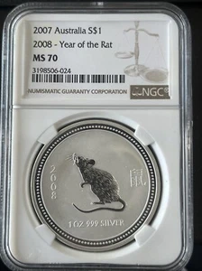 2007 Australia S$1 2008- Year of the Rat MS70 NGC (1184) - Picture 1 of 4