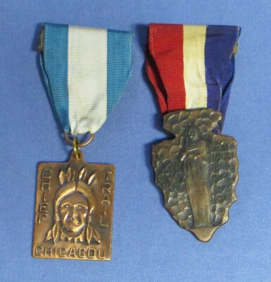 Rare Vintage Pair of Trail Hike BSA Boy Scouts Medals Ribbon Pins Badges EXC! - Image 1 of 4