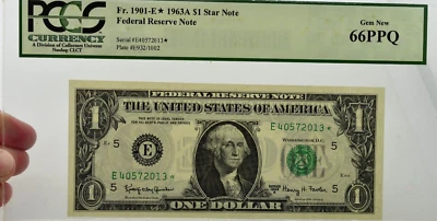 1963A $1 Virginia STAR NOTE PCGS 66 PPQ Fr 1901-E* Serial# E40572103 - Image 1 of 3