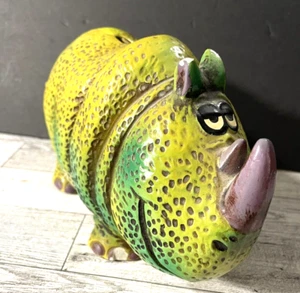 Vintage Hallmark Rare 1960s Green/Yellow Anthropomorphic Rhinoceros Bank 9x3 - Picture 1 of 6