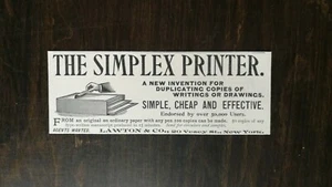 Duplicación de copia de la impresora The Simplex 1899 vintage Lawton & Co. Anuncio original 721 - Imagen 1 de 1