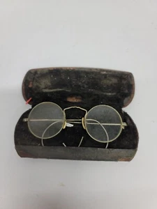 Antique Old Eyeglasses Glasses Spectacles Wire Rim w/Hard Case - Picture 1 of 8