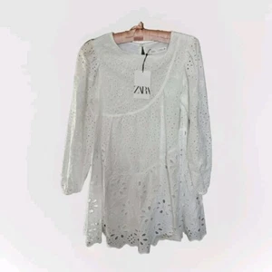 Zara Dress White Eyelet +embroidery Lined Size 12/14 NWT Wedding, 1st Communion - Picture 1 of 14