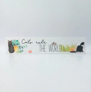 Wooden Mantel Block - Cats Rule the World - 20x4cm - Cats Protection - New - Picture 1 of 7