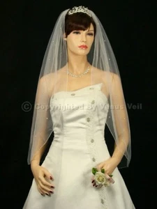 1T Ivory Wedding Bridal Fingertip Length Rhinestone Veil - Picture 1 of 5