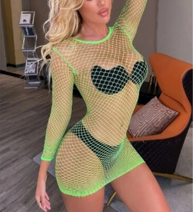 MINI VESTIDO MANGA DE PEZ VERDE NEÓN BAILARINA EXÓTICA RAVE LENCERÍA SEXY TALLA ÚNICA - Imagen 1 de 5