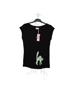 Peter Alexander Size M Short Sleeve Black Cat Logo Cotton Tee Rare New - Picture 1 of 6