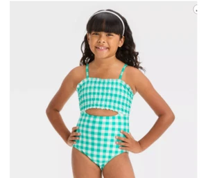 Girls' 'Summer Jubilee' Gingham Checkered One Piece Swimsuit - Cat & Jack XS 4/5 - Picture 1 of 1
