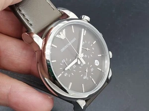 Emporio Armani AR1734 Luigi Chronograph Date Brown Dial Leather Quartz Men Watch - Picture 1 of 15
