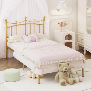 Twin Bed Frames with Headboard, Princess Bed for Kids Heavy Duty Metal Platform - Picture 1 of 7