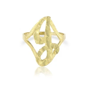 10K Solid Yellow Gold Initial Letter Ring - A-Z Any Alphabet Cursive Band Women - Picture 1 of 5