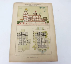 Antique Architecture Print “Villa To Kugawa in Japan” 19th c. Lithograph - Picture 1 of 9