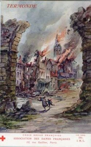 PRINTED WW1 FRENCH RED CROSS POSTCARD OF TERMONDE, BELGIUM - Picture 1 of 2