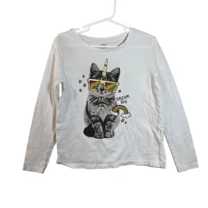 Old Navy Girls Cat T Shirt Size Small 6-7 Rainbow Stars Unicorn Long Sleeve Knit - Picture 1 of 3