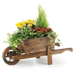 Gebranntes Holz Garten Holz Schubkarre Pflanzwagen Blumenwagen Ziertopfwagen - Bild 1 von 6