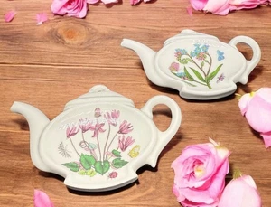 Set of 2 Portmeirion Botanic Garden Teapot TeaBag Holder Spoon Rest Wall Decor - Picture 1 of 10