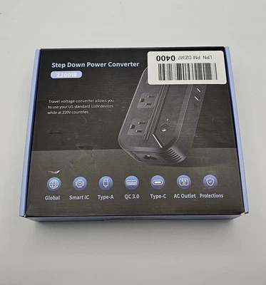 2300W Step Down Power Converter Travel Adapter with USB QC3.0 Ports - Image 1 of 2