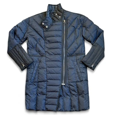 Madewell вниз пуховик куртка женщин XS синий/черный полный молнии высоты шеи темно - Изображение 1 из 4