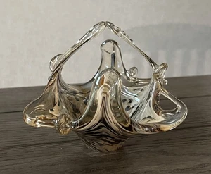 Murano Stil mundgeblasen Kunstglas geteilter Griff Konsole Schale Korb Tiger Stil - Bild 1 von 16