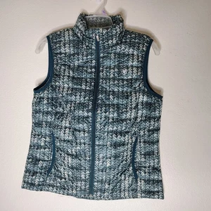 Ariat Women's Ideal Down Pockets Full Zip Teal Patterned Vest Sz M 100% Duck Mix - Picture 1 of 13