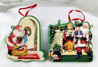 KURT ADLER 4" Madera Adornos de Navidad - Diseño Papel Verde Un Lado - Juego de 2 Foto 1 de 4