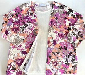 ALFRED DUNNER Faux 2pc Size LARGE Women's Layered Floral Set Knit Tank & Sweater - Picture 1 of 9