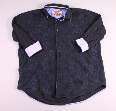 Camisa Robert Graham Para Hombre 3XLB Negra Azul Jacquard Botón Delantero Manga Larga Foto 1 de 4