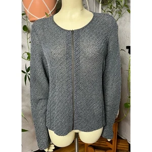 Eileen Fisher Iron Gray Loose Knit Zip Jacket - Picture 1 of 5