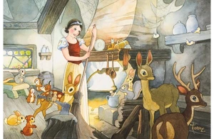 SNOW WHITE & FOREST ANIMALS SIGNED TOBY BLUTH DISNEY GICLEE CEL Tidying Up 2007 - Picture 1 of 3