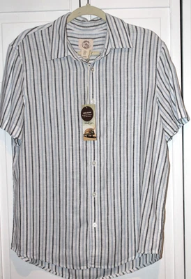 PANAMA JACK MEN'S BLUE STRIPED LINEN BLEND SHORT SLEEVE SHIRT SIZE MEDIUM NWT - Image 1 of 3