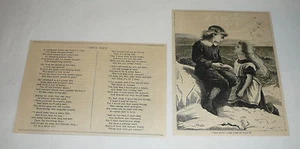 1880 magazine engraving/poem TRUE BLUE ~ boy and girl - Picture 1 of 1