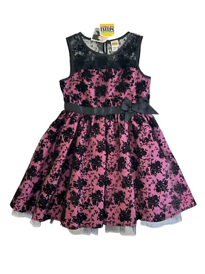 NEW Harajuku Girls Floral Print Black Lace Pink Fit & Flare Party Dress XL 14 16 - Image 1 of 4