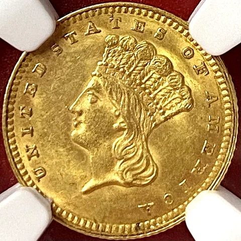 NGC MS-62! 1862 PRINCESS LARGE HEAD TY 3 $1 GOLD PIECE Cover