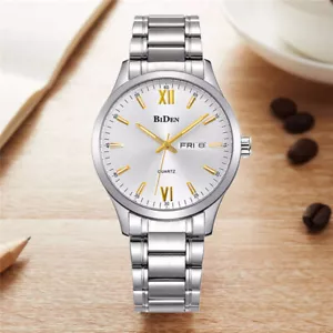 BIDEN Business Men's Stainless Steel Watch Quartz Analog Wristwatch Waterproof - Picture 1 of 9