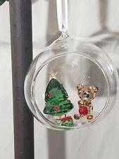 2021 Swarovski Crystal Christmas Scene Ball Ornament Teddy Bear & Tree #5533942