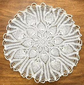 Doily Hand Crochet 16” Vintage Round Scallop Ecru Cream Beige - Picture 1 of 6