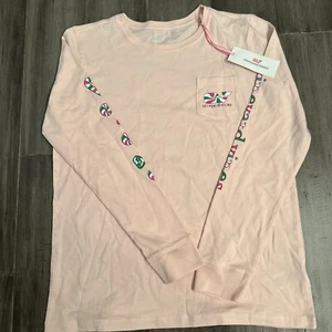 NWT Girls Vineyard Vines Christmas Candy Whale Shirt Pink 100% Cotton XL (16) - Picture 1 of 8