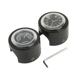 7/8" 1" Handlebar Black Dial Clock Temp Thermometer Universal Motorcycle - Picture 1 of 7