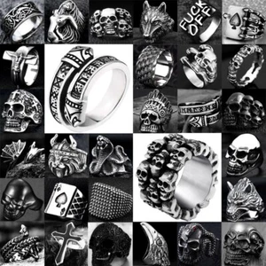 Stainless steel steam ram Men punk ring Rhombus Gothic Finger Ring Skull Band - Picture 1 of 40