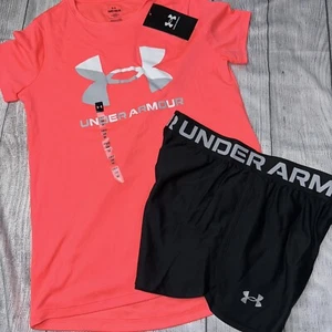 Under Armour Youth Medium (10/12) Coral Black Outfit Set Girls NEW - Picture 1 of 1