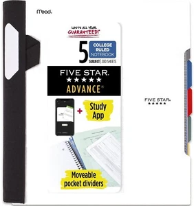 Five Star Advance Spiral Notebook, 5-Sub, College Ruled, 11" x 8-1/2", White - Picture 1 of 4