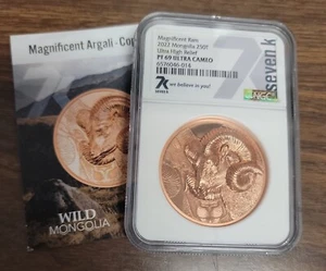 2022 Mongolia 250 Tugrik Copper Coin Magnificent Ram NGC PF69 Ultra Cameo UHR . - Picture 1 of 10
